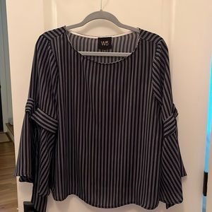 W5 Black Striped Blouse with tie sleeves size L